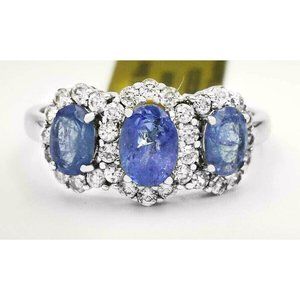 Genuine 2.35 Cts Tanzanite & White Sapphire Ring .925 Silver